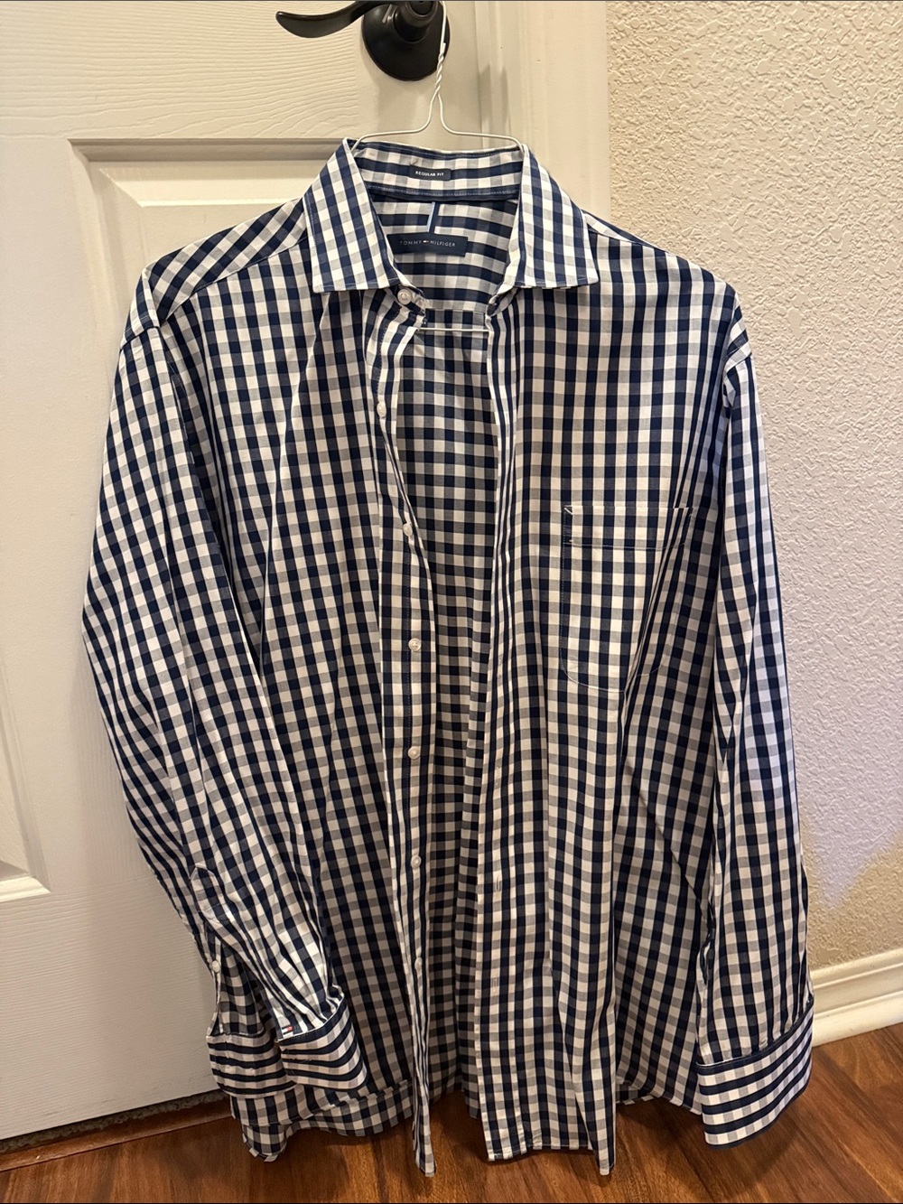 Tommy Hilfiger Navy and White Gingham Dress Shirt
